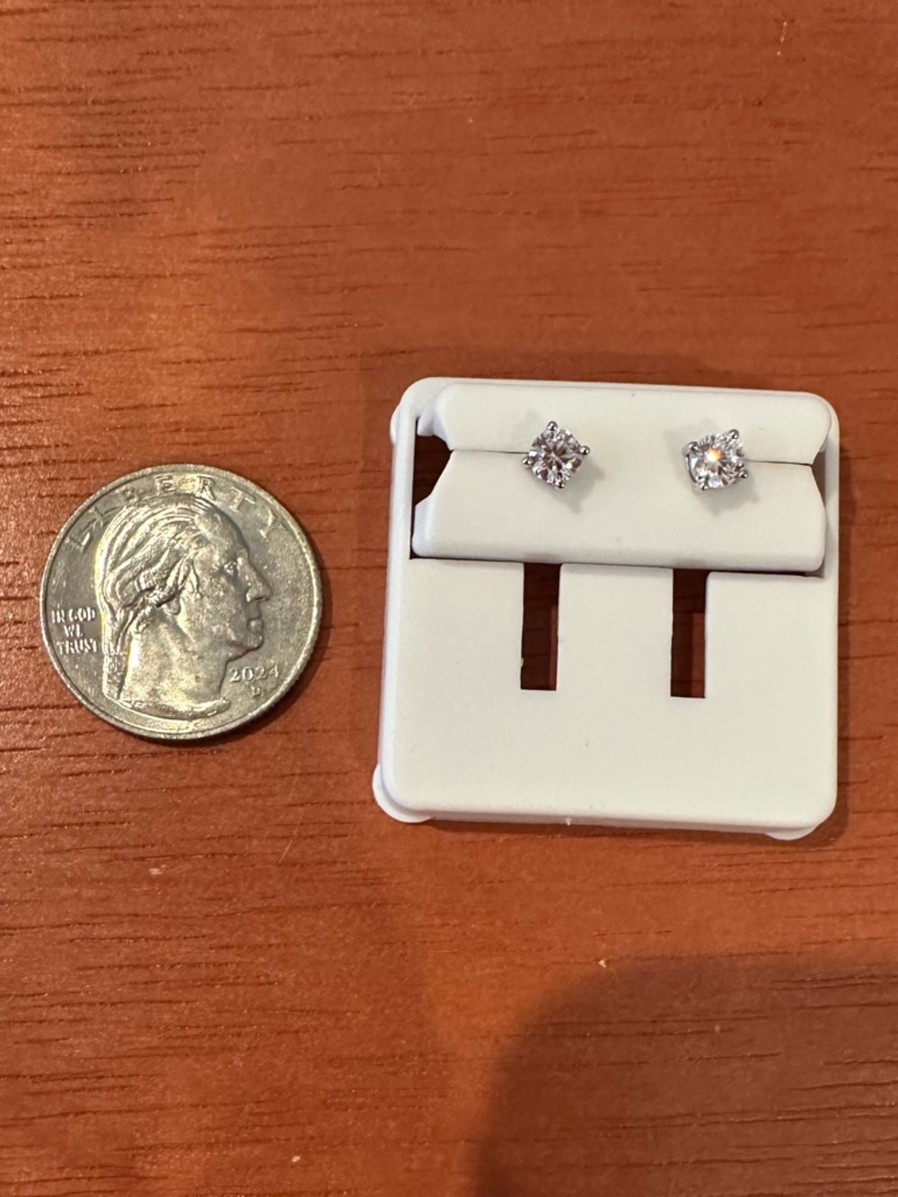 Sterling Silver 925 Clear Cubic Zirconia Round Stud Earrings - Silver 4mm - Picture 4 of 4